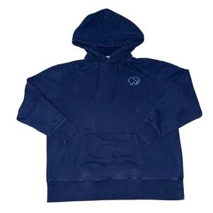 Ivory Ella Navy Blue Elephant Graphic Pullover Hoodie Sweatshirt Large lived in